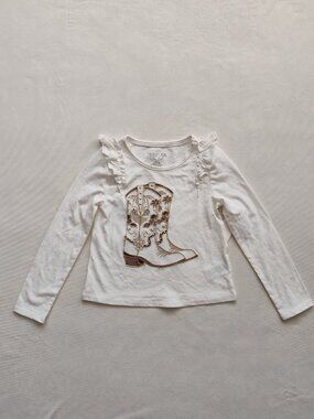 NWT Rachel Zoe Girls Cowboy Boot Embroidered Long Sleeve Top - Size 4 / XS